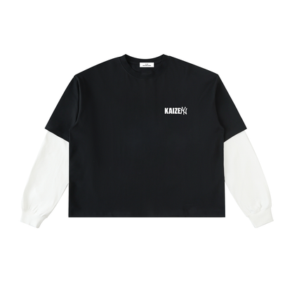 Layered Contrast Sleeve Cotton T-Shirt