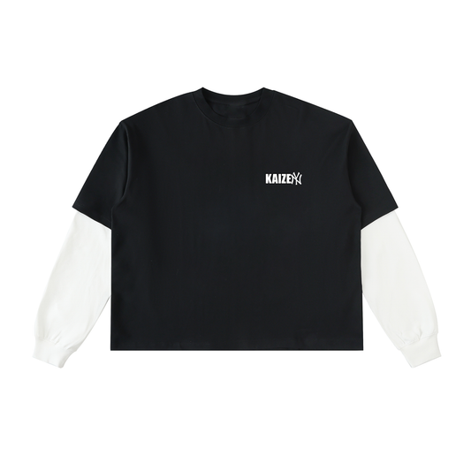 Layered Contrast Sleeve Cotton T-Shirt